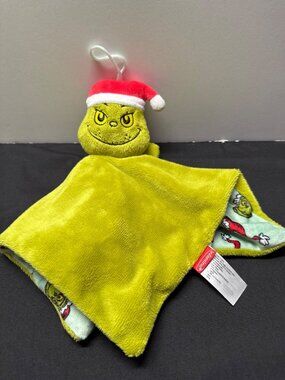 Infantino The Grinch Plush Lovey Blanket With Santa Hat - 14x14 Inches - Christm